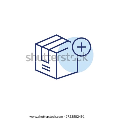 Delivery box and plus symbol. Package list update. Pixel perfect, editable stroke vector icon