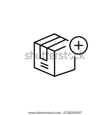 Delivery box and plus symbol. Package list update. Pixel perfect, editable stroke vector icon