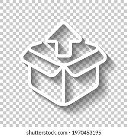 Delivery box, simple carton package icon. White linear icon with editable stroke and shadow on transparent background