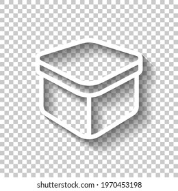 Delivery box, simple carton package icon. White linear icon with editable stroke and shadow on transparent background