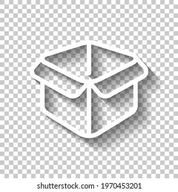 Delivery box, simple carton package icon. White linear icon with editable stroke and shadow on transparent background