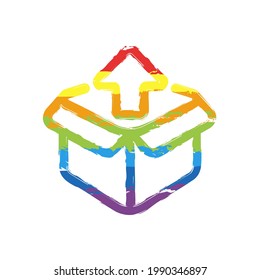 Delivery box, simple carton package icon. Drawing sign with LGBT style, seven colors of rainbow (red, orange, yellow, green, blue, indigo, violet