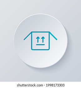 Delivery box, simple carton package icon. Cut circle with gray and blue layers. Paper style