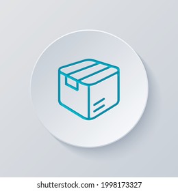 Delivery box, simple carton package icon. Cut circle with gray and blue layers. Paper style
