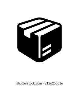 Delivery box, simple carton package icon. Black icon on white background