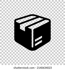 Delivery box, simple carton package icon. Black symbol on transparent background