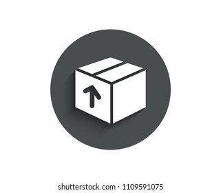 Delivery box simple icon. Logistics shipping sign. Circle flat button with shadow. Vector