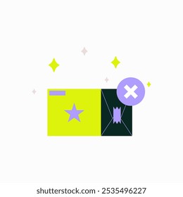 Caja De Entrega Con Símbolo De Estrella Y Sobre Cerrado En Ilustración vectorial Plana Que Simboliza El Envío, La Entrega Del Paquete Y El Comercio Electrónico, Aislado Sobre Fondo Blanco