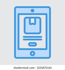 Delivery box tablet icon in blue style about logistics, use for website mobile app presentation