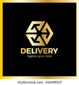 Delivery Box Three Arrow Logo. Luxury, royal metal gold