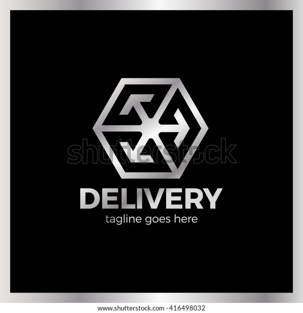 Delivery\
Box Three Arrow Logo. Luxury, royal metal\
silver