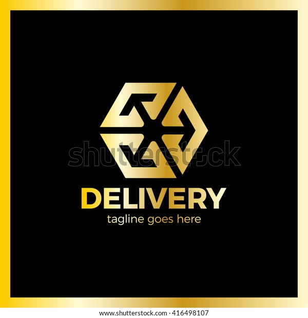 Delivery\
Box Three Arrow Logo. Luxury, royal metal\
gold