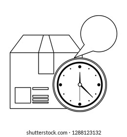 Delivery box and timer with blank bubble speech black and white
