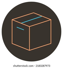 Delivery box two color icon outline on dark brown round background.