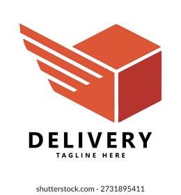 Delivery box with wing logo for shipping and transport services icon