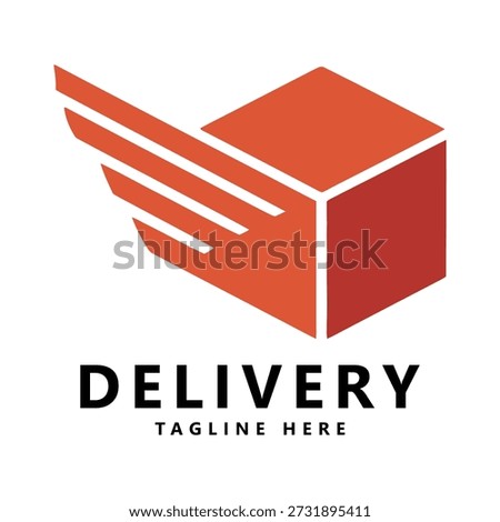 Delivery box with wing logo for shipping and transport services icon
