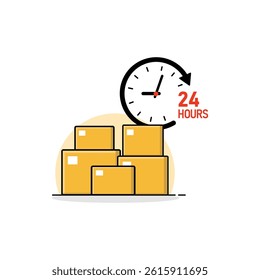 Delivery Boxes with Clock Timer Vector Illustration. 24 Hour Delivery Concept Design