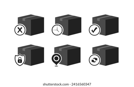 Delivery boxes icon set. Delivery indicators. Flat style. Vector icons