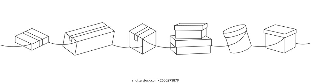 Delivery boxes one line continuous drawing. Cargo boxes. Vector illustration.