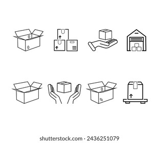 Delivery boxes and package, thin line icon set. Outline symbol collection. Editable vector stroke. 480x480 Pixel Perfect scalable