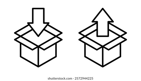 Delivery Boxes And Package Vector Icon. Empty Open Shipping Box Or Unboxing Symbol