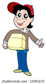 Delivery boy with box 2 - vector illustration.