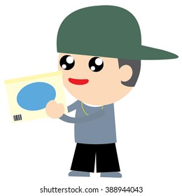 Delivery boy with box  vector illustration.