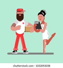 Delivery boy brings box to the client