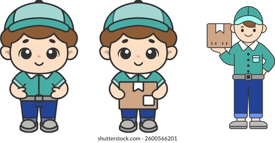 delivery boy cartoon character vector illustration with various emotions and gestures.
