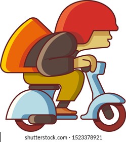 delivery boy cartoon scooter flat vector illustration icon