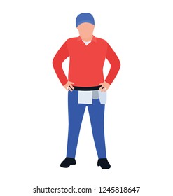 Delivery boy holding cardboard flat icon design