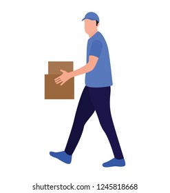 Delivery boy holding cardboard flat icon design 