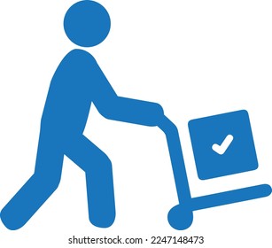 Delivery boy icon, home delivery service icon blue vector