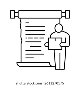 delivery boy with list line icon vector. delivery boy with list sign. isolated contour symbol black illustration