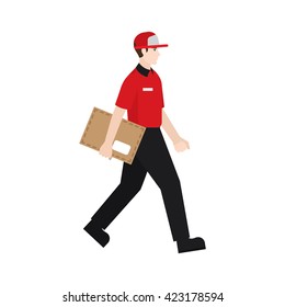Delivery boy/ man vector illustration. Delivery courier holding an envelope of letter, character isolated on white background.