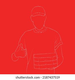 fondo rojo del niño de entrega con plantilla de arte de línea de caja de alimentos