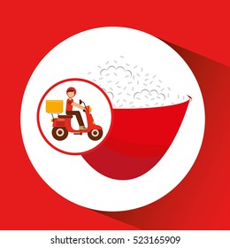 delivery boy ride motorcycle japanese rice vector illustration eps 10