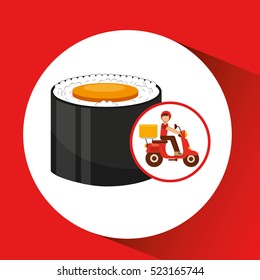 delivery boy ride motorcycle maki sushi vector illustration eps 10