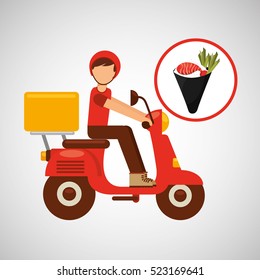 delivery boy ride motorcycle temaki food japanese vector illustration eps 10