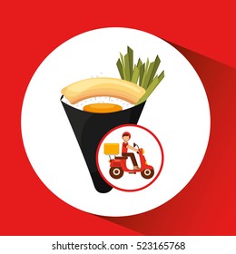 delivery boy ride motorcycle traditional japanese food vector illustration eps 10