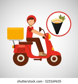delivery boy ride motorcycle traditional japanese food vector illustration eps 10