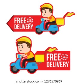 Delivery Boy Ride Scooter Motorcycle Service, Shipping, Fast Transport, Vector