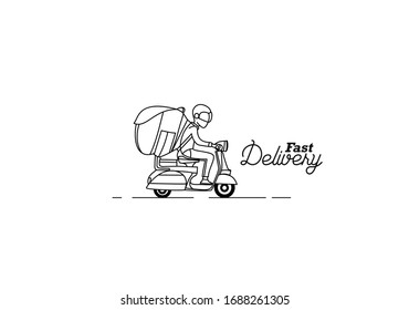Delivery boy ride scooter delivery service , Order, Fast Shipping, Flat Line Art Vector Background. 