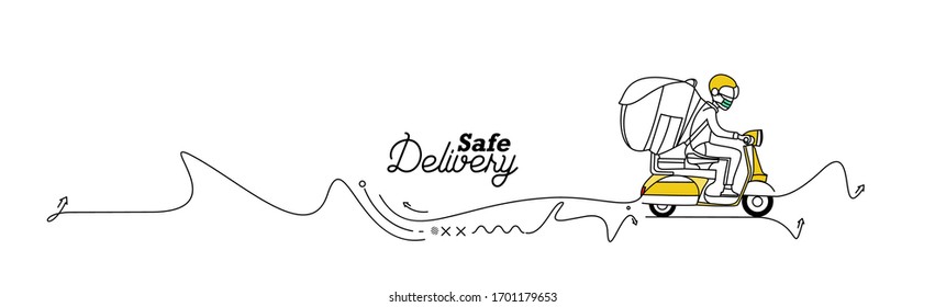 Delivery boy ride scooter delivery service , Order, Fast Shipping, Flat Line Art Vector Background. 