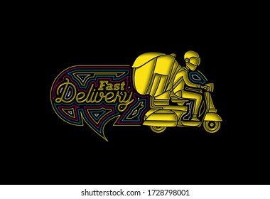 Delivery boy ride scooter delivery service , Order, Fast Shipping, Flat Line Art Vector Background. 