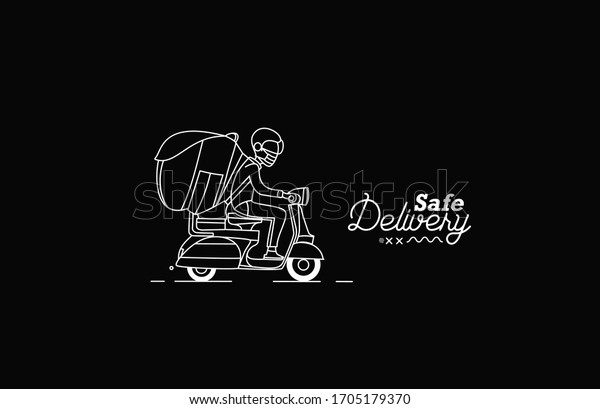 Delivery boy ride scooter\
delivery service , Order, Fast Shipping, Flat Line Art Vector\
Background. 