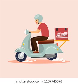 Delivery Boy Ride Scooter. Vector illustration