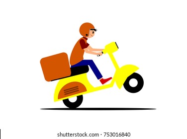 Delivery boy riding fast scooter