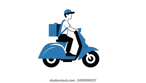 delivery boy riding scooter outline vector for E-commerce logistics company poster