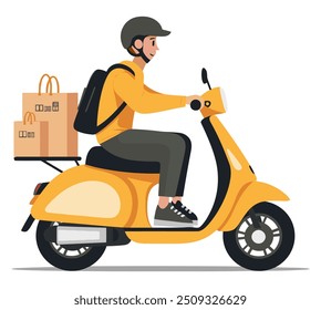 Entrega Boy con Scooter. Ilustración vectorial plana